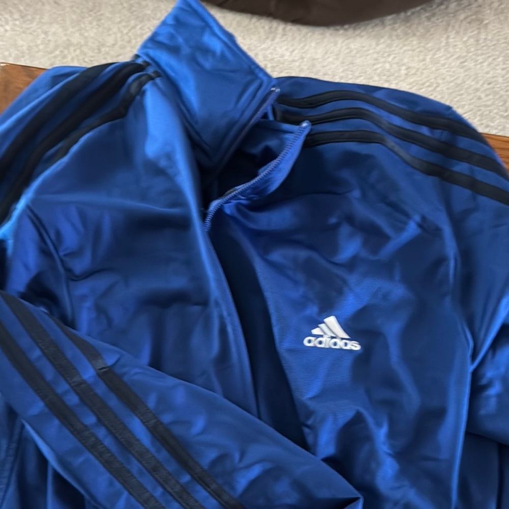 Adidas Blue Windbreaker with Signature Stripes